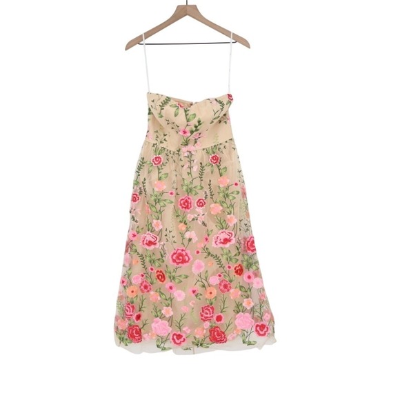 Lulus Endless Praise Midi Dress Womens Small Beige Floral Embroidered Strapless - Picture 2 of 8